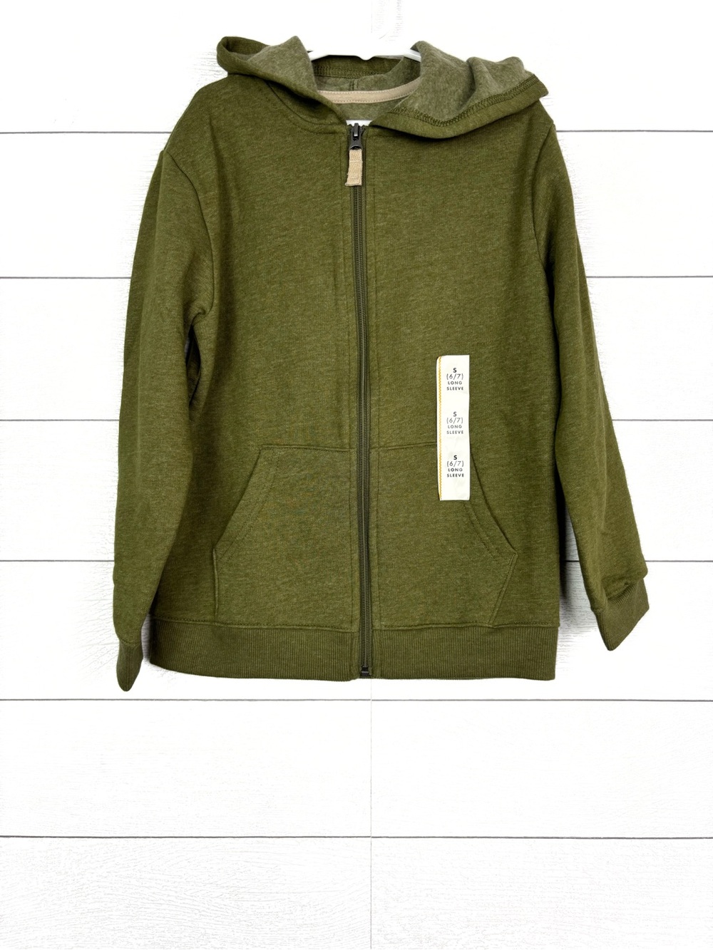 NWT Cat & Jack Olive Green Kids Full Zip Fleece Hoodie New Small 6/7